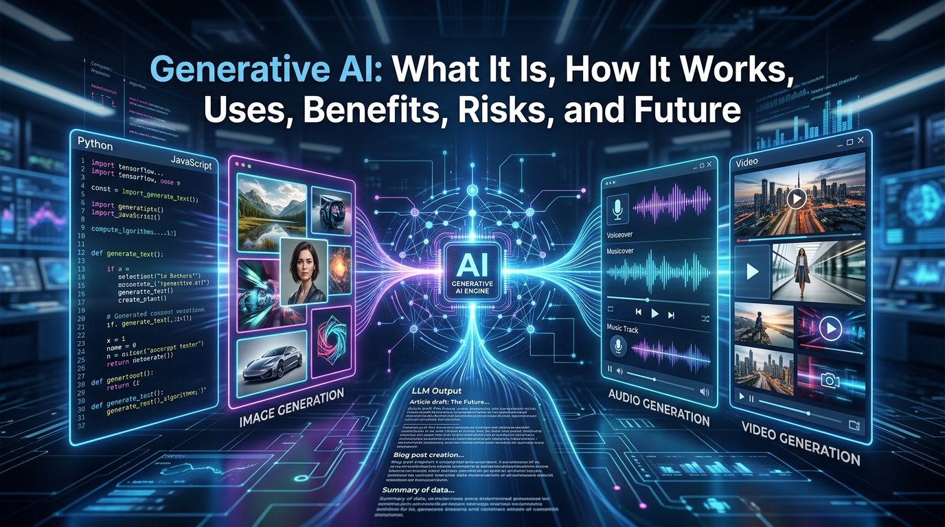 Generative AI explained with text, image, audio, video, and code generation